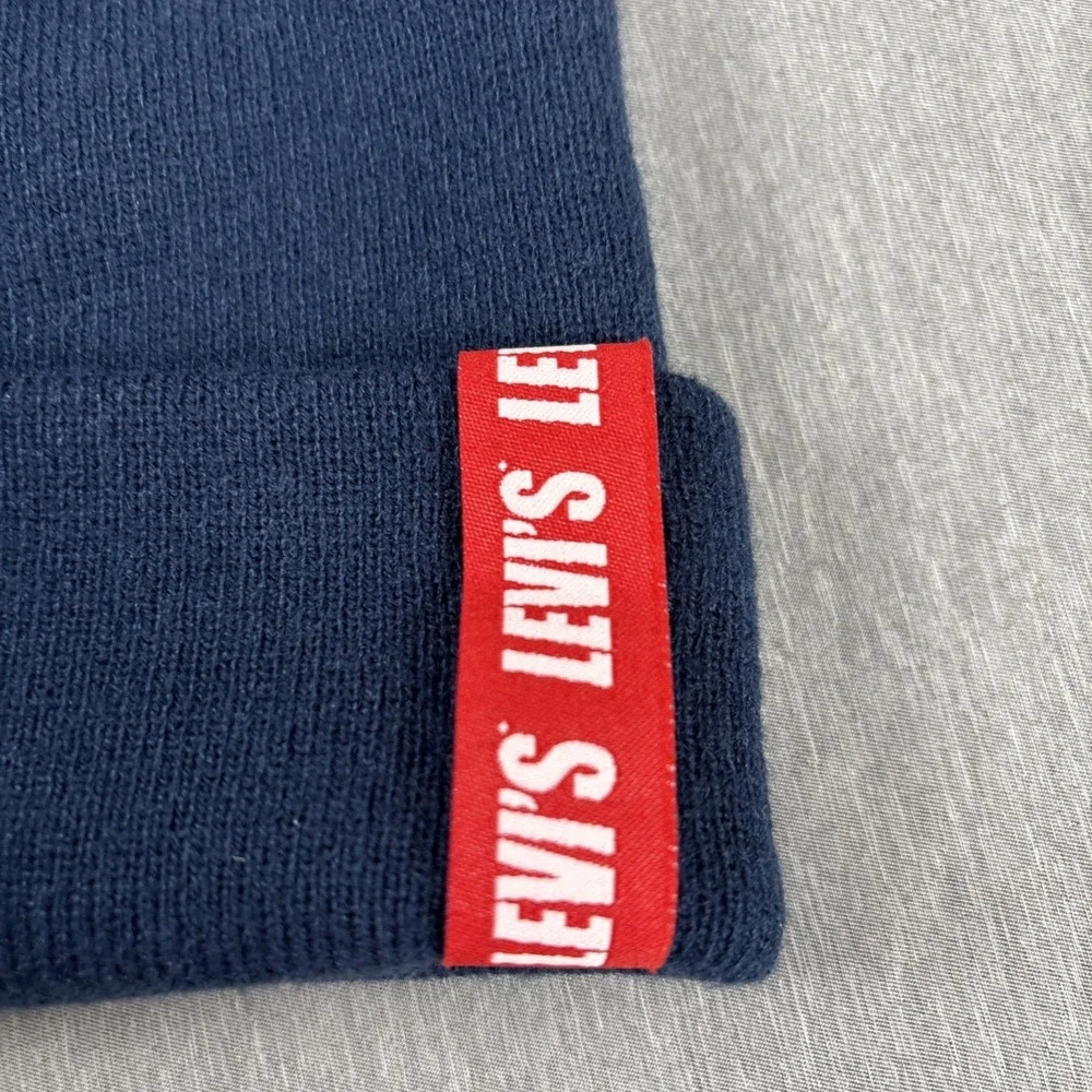 NWT Levi's Beanie Hat - Adult One Size - Navy With Red Levi's Tag - Winter Cap